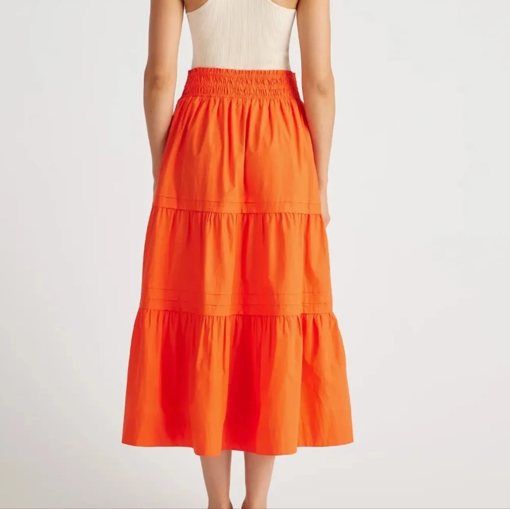 Quince 100% Organic Cotton Poplin Tiered Maxi Skirt Vermilion Red Women Medium - Picture 4 of 9